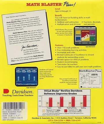 Math Blaster Plus! box cover back